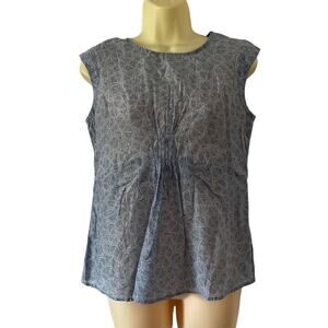 Banana Republic Petite 8P Blue & White Print Silk Blend Blouse